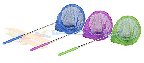 Kids Extendable Fishing Net Butterfy Bug Insect Net Telescopic Handle Garden Toy - Ideal present choice of colours (Blue)