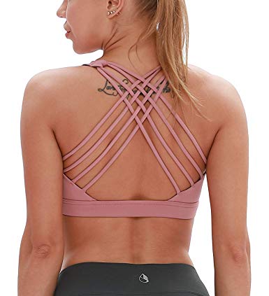 icyzone Sports Bras for Women - Activewear Strappy Padded Workout Yoga Tops Bra