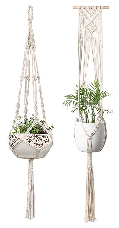 Mkono Macrame Plant Hanger Hanging Planter Wall Art Boho Home Decor 41 Inches and 46 Inches, Set of 2