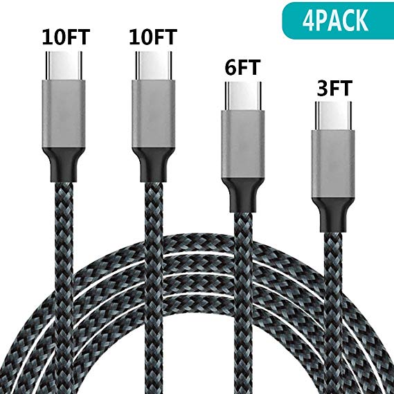 USB Type C Cable, Capkit Type C Cable Fast Charging 4 Pack 3FT 6FT 10FT 10FT Nylon Braided USB A to USB C Charger Cable Compatible with Samsung Galaxy S9,S9 Plus,S8,S8 Plus,Note 8,LG G5 G6 V30, HTC 10, Google Pixel XL