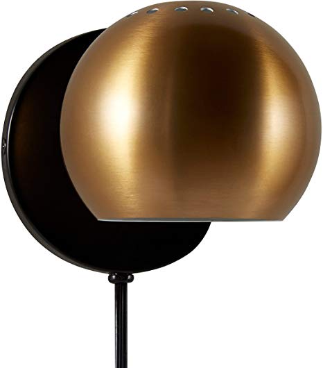 Rivet Mid Century Modern Wall Mounted Plug-In Sconce, 7.25"H, Gold