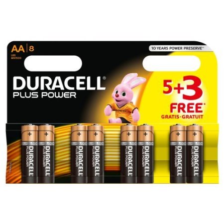 Duracell MN1500 Plus Power Alkaline Battery AA Size 5  3 Free 8 Pack
