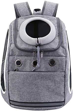Mogoko Comfortable Dog Cat Carrier Backpack, Puppy Pet Front Pack with Breathable Head Out Design and Padded Shoulder for Hiking Outdoor Travel (13.7"(L)*10.2"(W)*14.5"(H), Gery)