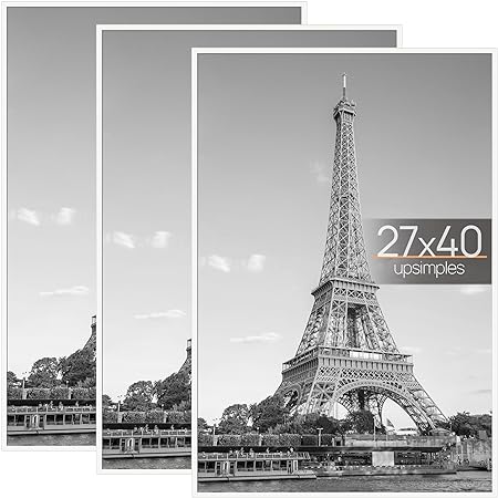 upsimples 27x40 Frame White 3 Pack, Poster Frames 27 x 40 for Horizontal or Vertical Wall Mounting, Scratch-Proof Wall Gallery Photo Frame