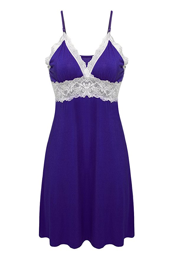 Ekouaer Sleepwear Womens Chemise Nightgown Full Slip Lace Lounge Dress