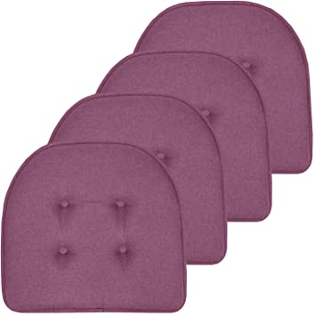 Sweet Home Collection Chair Cushion Memory Foam Pads Tufted Slip Non Skid Rubber Back U-Shaped 17" x 16" Seat Cover, 4 Pack, Purple