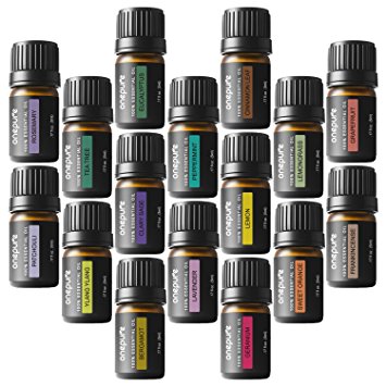 Onepure Aromatherapy Essential Oils Gift Set, 16 Bottles/ 5ml each, 100% Pure & Therapeutic Grade ( Ylang Eucalyptus Lemon Peppermint Lavender Lemongrass Clary Sage Rosemary and More)