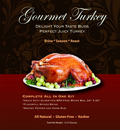 Gourmet Turkey Brine Kit, All-In-One System For Creating A Fine Dining Experience, Includes Spiced Brine, Smokey Pepper and Herb Rub and Heavy Duty BPA Free Brine Bag
