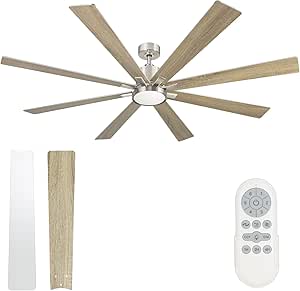 hykolity 72 Inch Indoor Ceiling Fans with Lights and Remote Control,Quiet Indoor Reversible DC Motor Ceiling Fan,8 Blades, Dimmable, 5CCT,6-Speed Ceiling Fan -Brushed Nickel