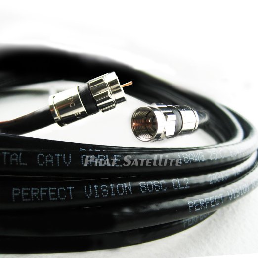 100ft Black Perfect Vision Solid Copper UL CM CL2 rated for in wall installation 3ghz 75 Ohm Coaxial Rg6 Directv, Dish Network, Digital Cable Tv Video Cable with PPC Compression Rg6 Fittings