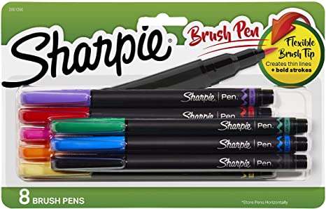 Sharpie Brush Tip Pens, Assorted Colors, 8 Count