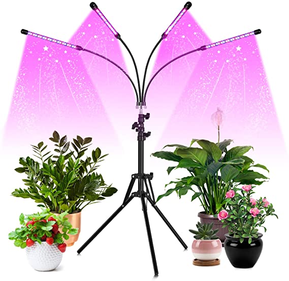 FREDI Plant Lights, Grow Lights for Indoor, 80 LEDs Full Spectrum with 10 Dimming Level, Grow Lamp with 4 Heads Grow Lamp & 3 Switch Mode for Seedlings and Succulents