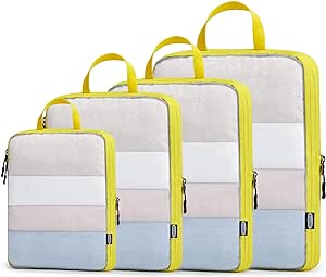 G4Free 4 Set Packing Cubes Storage Bags, 4 Sizes Packing Organizer Bags Compression Travel Cubes, Lightweight Travel Accessories Essentials for Suitcases(Yellow)