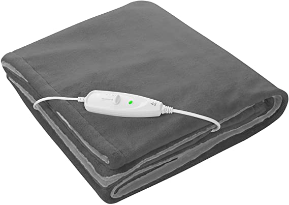 Medisana HDW Heated Blanket, Washable Plush Blanket with Automatic Shut-Off, 4 Temperature Levels, Reversible Design, 2 Colours, Grey/Dark Grey, 180 x 130 cm
