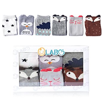 OLABB Unisex Baby Girls Boys Socks Knee High Stockings Animal Theme Socks 6 Packs Gift Set
