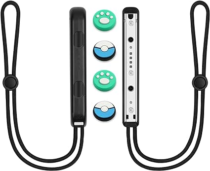 Vicloon Wrist Straps for Switch Joycon 1 Pair, Wrist Controller with 4 Thumb Grip Stick Caps, Switch Controller Hand Grip Accessories, Adjustable Elastic Controller Wristband Wrist Strap (Black)