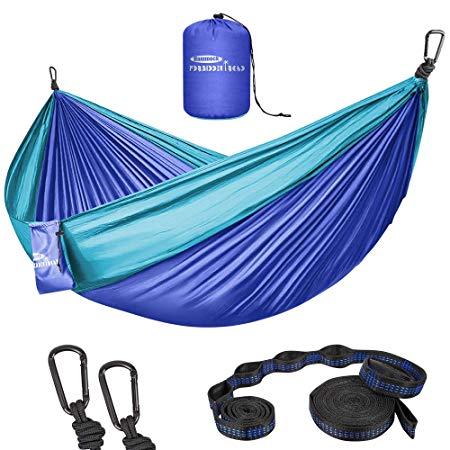 Forbidden Road Hammock Single Double Camping Portable Parachute Hammock for Outdoor Hiking Travel Backpacking - 210D Nylon Taffeta Hammock Swing - Support 400lbs - 660lbs Ropes Carabiners Included