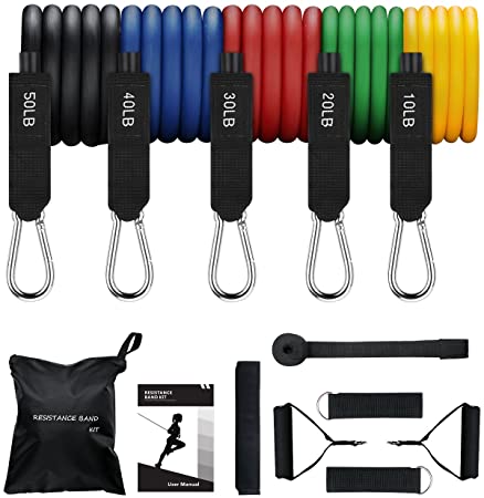 TOPELEK Exercise Resistance Bands Set, Resistance Tubes up to 150 lbs, 13 Pakcs Heavy Resistance Bands Set with Door Anchor & Handles for Men Women, Home Gym Equipment, Indoor/Outdoor Workout