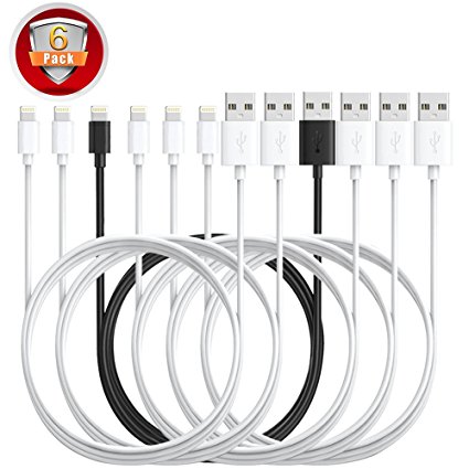 ESK (TM) 3 Feet / 1 Meter Lightning to USB Charge and Sync Cable for iPhone iPad and iPod (6 Pack)
