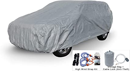 Weatherproof SUV Cover Compatible with 2009-2017 Land Rover LR4 - Comparable to 5 Layer Cover Outdoor & Indoor - Rain, Snow, Hail, Sun - Theft Cable Lock, Bag & Wind Straps