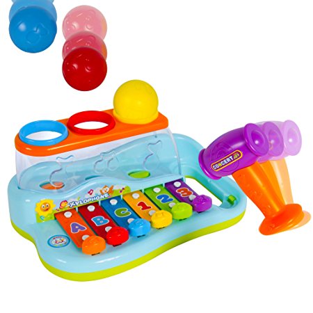 Liberty Imports Rainbow Xylophone Piano Pounding Bench for Kids with Balls and Hammer