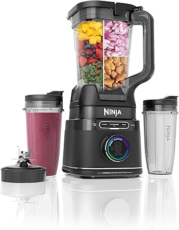 Ninja TB301 Detect Duo Power Blender Pro   Single Serve, BlendSense Technology, Blender For Smoothies, Shakes & More, 1800 Peak Watts, 72 oz. Pitcher, (2) 24 oz. To-Go Cups, Black