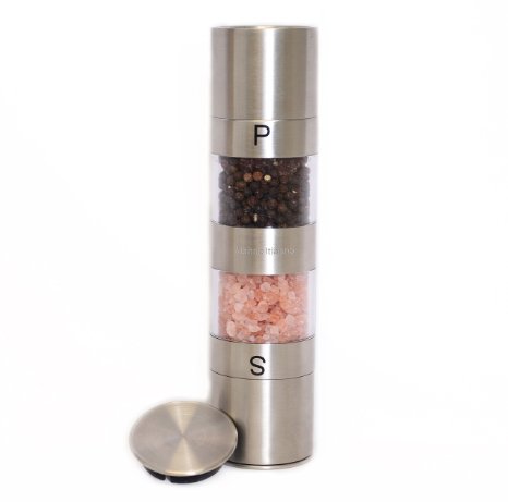 Salt and Pepper Mill - Stainless Steel Shaker for Sea Salts and Peppercorns - Works with All Spices and Herbs -
