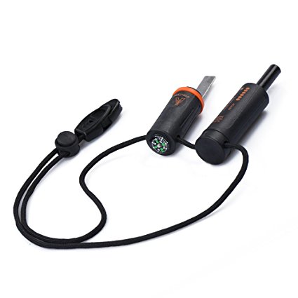 multifun Fire Starter with Compass and Whistle Emergency Magnesium Survival Fire Starter