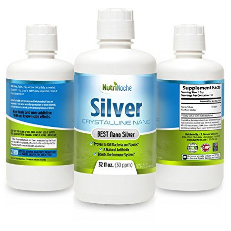 NutriNoche Colloidal Silver Mineral Liquid Supplement - Daily Immune System Support - Colloidal Nano Silver 30 PPM (32 Ounces)