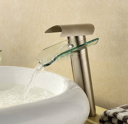 Aquafaucet Brass Bathroom Sink Basin Mixer Tap Waterfall Vessel Faucet , Nickel Brushed 2021N