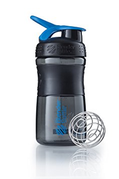 BlenderBottle SportMixer Tritan Grip Shaker Bottle, Transparent Black/Cyan, 20-Ounce