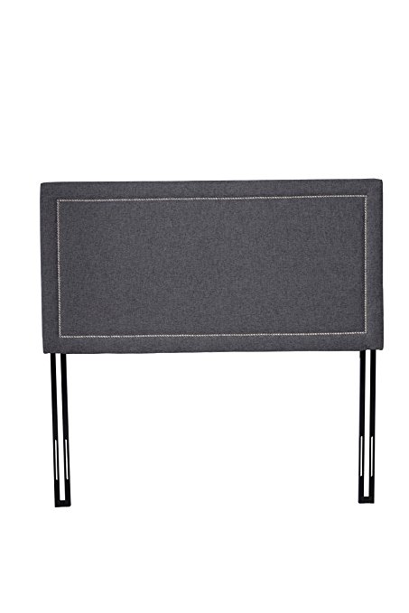 Classic Deluxe Tufted Fabric Headboard with Nailhead Trim (King, Grey)