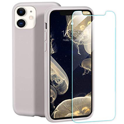 MILPROX iPhone 11 Case with Screen Protector, Liquid Silicone Gel Rubber Shockproof Slim Shell with Soft Microfiber Cloth Lining Cushion Cover for iPhone 11 6.1 inch (2019) (Stone)