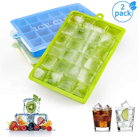 Henscoqi 2 Packs Ice Cube Trays with Lid BPA Free,Easy-Release Silicone Ice Cube Molds Ice Cubes for Whiskey,Cocktail,Baby and Pet Food Stackable Durable and Dishwasher