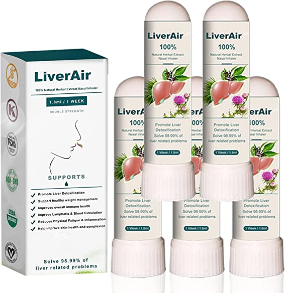 KCRPM LiverAir Nasal Inhaler, LiverAir PRO Nasal Inhaler, Portable Natural Herbal Extract Nasal Inhaler, Boost Focus, Provides Fresh Cooling Sensation (5pcs)