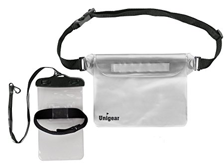 Unigear Waterproof Pouch Bag, Dry Bags Sack Waist Strap for Boating, Hiking, Kayaking, Canoeing, Fishing, Rafting, Swimming, Camping, Skiing Snowboarding, with Universal Waterproof Arm Band Phone Case