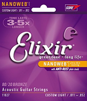 Elixir 80/20 Bronze Acoustic Sets Ultra-Thin Nanoweb Coating - Custom Light (0.011 - 0.052)