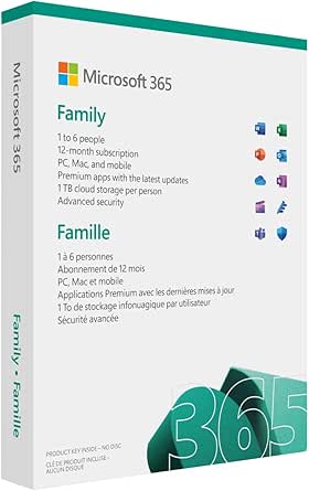 Microsoft 365 Famille - jusqu'à 6 utilisateurs - 2020 - 1 appareil - 1 an - PC/MAC, tablette et smartphone - Box