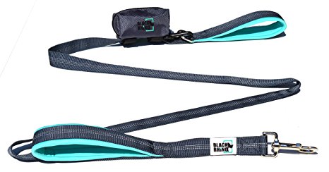 Black Rhino The Comfort Grip - Premium Dual Handle Dog Leash for Med - Large Dogs | 6' Long | Double Handle Lead for Dog Training Walking & Running Neoprene Padded Handles - Poop Bag Pouch Included