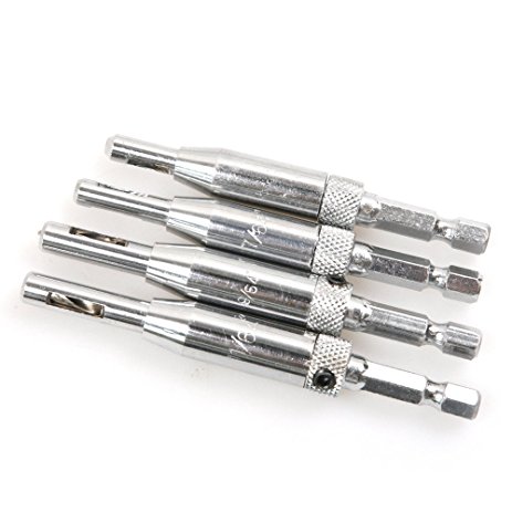4pics Hinge Hole Opening Self-centering Drill Bit Guide 5/64", 7/64",9/64"ï¼Œ11/64" for Woodworking