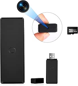 Hidden Camera 1080P 64 GB Flash Drive Mini Portable Spy Video Camera Covert Nanny Video Recorder with Motion Detection Security Cameras for Office and Home with Audio Functio (64GB), Black