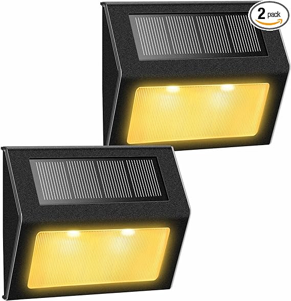 XLUX Outdoor Solar Lights for Stairs Steps Decks, Fences Yard Pathway, LED lamp, Rainproof, 2 Pack Black Metal case