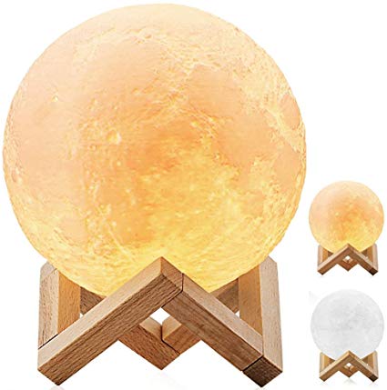3D Moon Lamp,Mayround Full Moon Lamp Light,3D Printing Dimmable Modern Floor Lamp[Touch Control][USB Charging]White/Warm Yellow Moon Night Light Lamp,Home Decorative Lamp (20cm/7.9 inch)