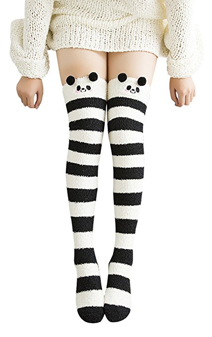 Urban CoCo Women's Cartoon Fuzzy Socks Winter Warm Over Knee High Socks