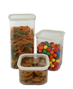 Airtight Dry Food Storage Canister Set, Food Saver Plastic Containers, Stackable, Space Saver, Will Keep your Food Fresh. (Set of 3)
