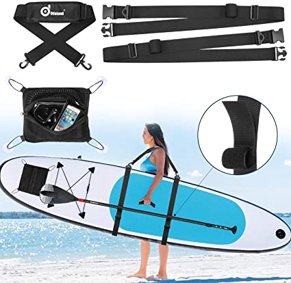 Odoland Paddle Board SUP Carry Strap with Deck Bag, Stand Up Paddle Board Carrier and Storage Sling for Surfboards, Paddle Boards, Long Boards and Kayaks, Adjustable Heavy-Duty Carrying Shoulder Belt