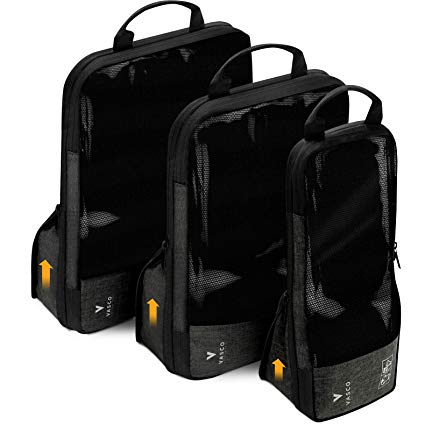 VASCO Compression Packing Cubes for Travel – Premium Set of 3 Luggage Organizer Bags 3 Set Black with Dirty Compartment