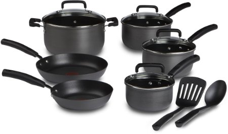 T-fal D913SC Signature Hard Anodized Nonstick Thermo-Spot Heat Indicator Cookware Set 12-Piece Gray