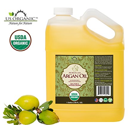 US Organic Moroccan Argan Oil, USDA Certified Organic,100% Pure & Natural, Cold Pressed Virgin, Unrefined, Origin_Morocco (1 Gallon (128 oz))