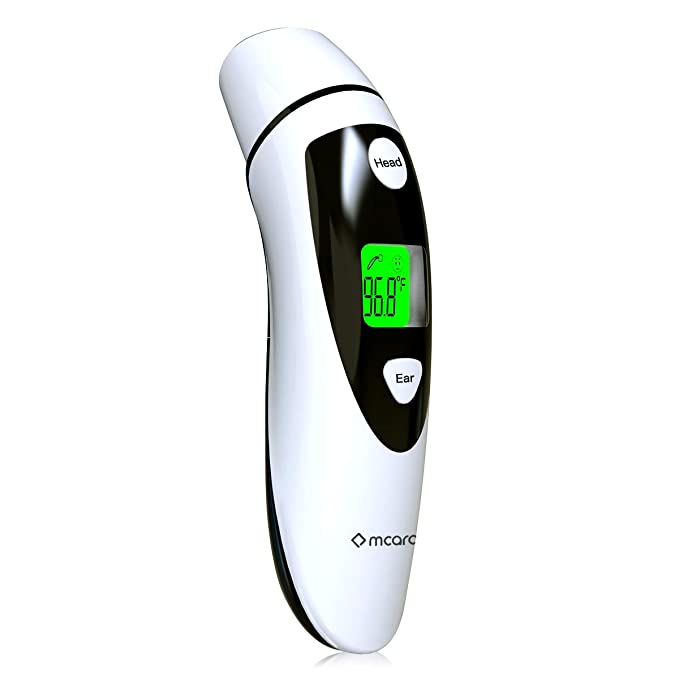 Medical Forehead and Ear Thermometer for Baby, Kids and Adults - Infrared Digital Thermometer with Fever Indicator, CE and FDA Approved (Black/White)